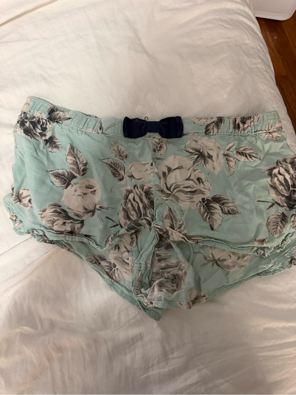 aerie Mint Floral Cotton Sleep Shorts with Navy Bow